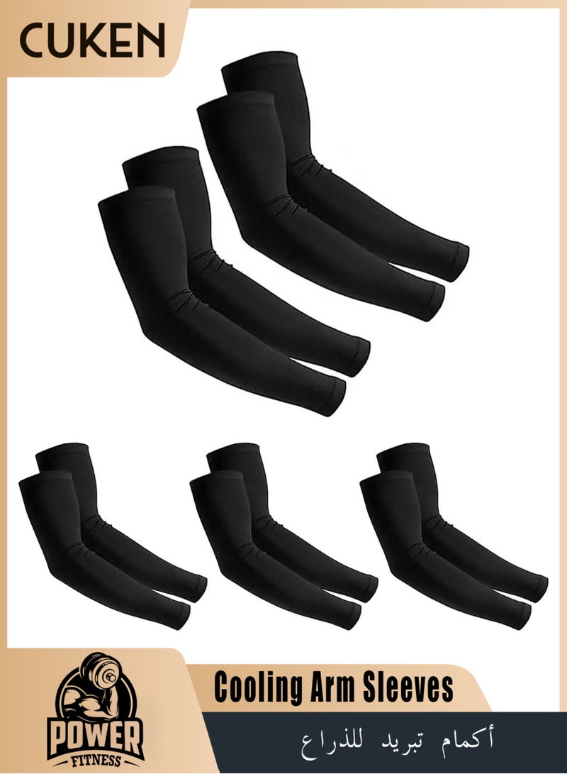 Cuken 5 Pairs Sun UV Protection Cooling Arm Sleeves, for Men & Women, UPF 50 Arm Cover, Arm Sun Sleeves Compression UV Protection Cooling, Cycling, Driving, Golf, Running (Black) - Image 1